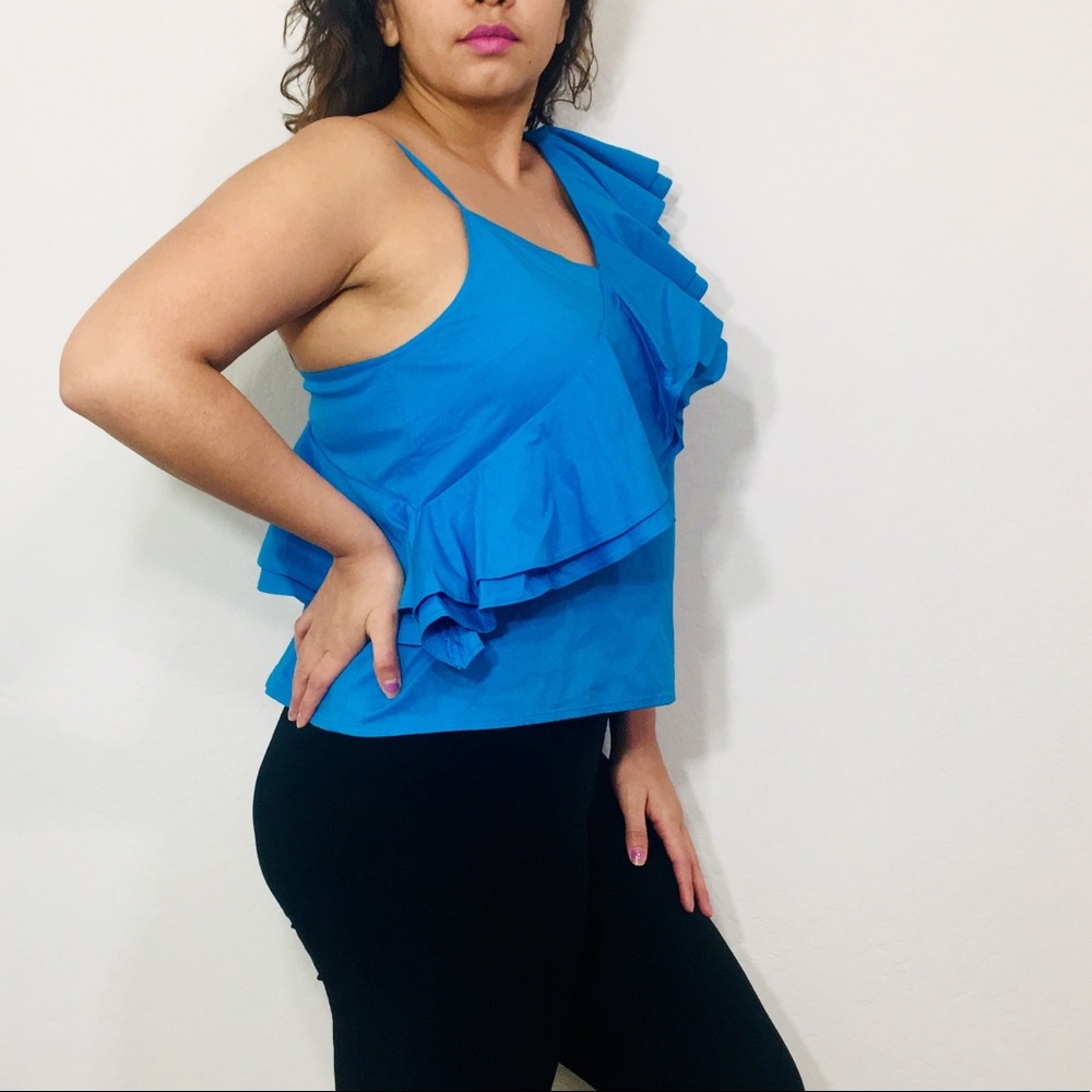 Spaghetti Over The Shoulder Ruffle Blouse